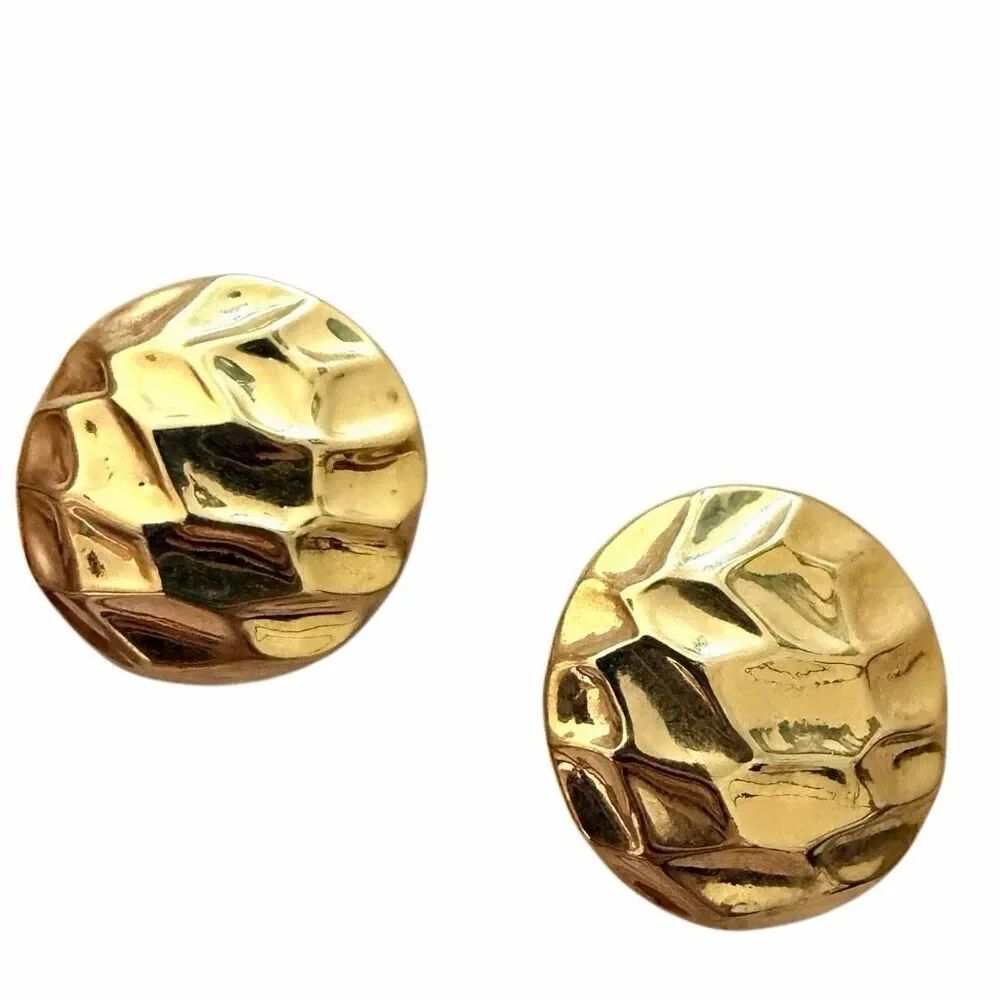 Vintage Gold Tone Hammered Statement Clip Earrings